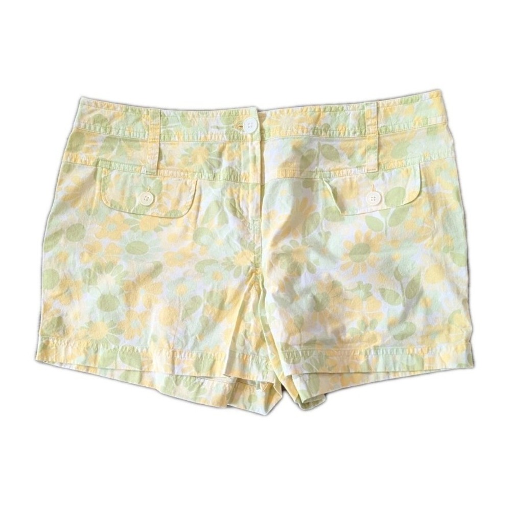 Ann Taylor Loft 10 Shorts Floral Front Pockets Button Yellow Green Preppy Summer